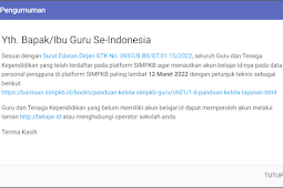 Surat Edaran Dirjen GTK No. 0697/B.B5/GT.01.15/2022 Tentang Menautkan Akun Belajar ID Dengan Akun SIMPKB Sebagai SSO