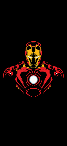 Minimalist Iron Man silhouette with vibrant highlights, ideal for AMOLED phone screens.