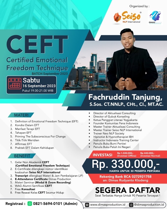 WA.0821-5694-0101 | Certified Emotional Freedom Technique (CEFT) 16 September 2023