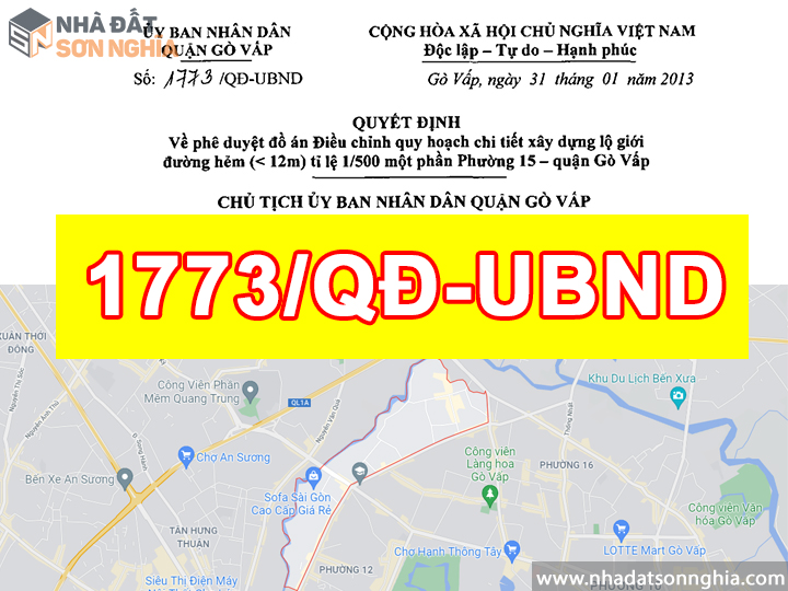 Quyết định số 1773/QĐ-UBND quy hoạch lộ giới đường hẻm tỉ lệ 1/500 phường 15 quận Gò Vấp