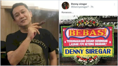 Denny Siregar Bahagia Bukan Kepalang Sampai Buat Karangan Bunga, atas Bebasnya Dua Polisi Penembak Laskar FPI