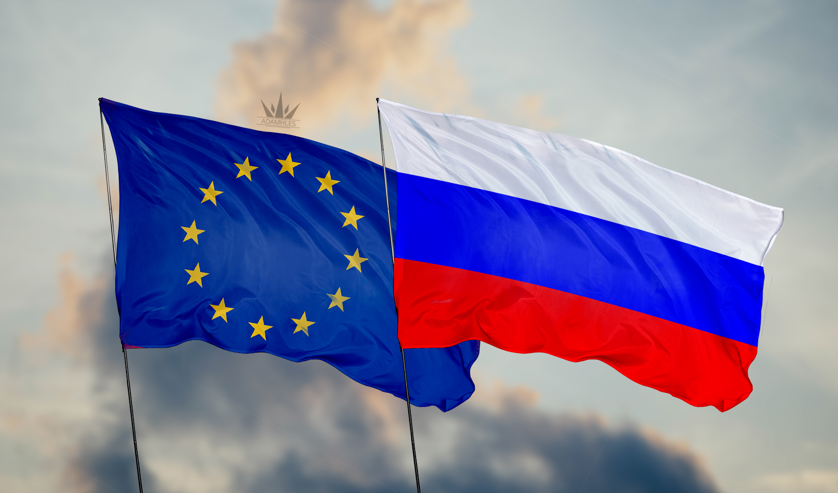 علم روسيا وعلم الاتحاد الاوروبي Russia and European Union