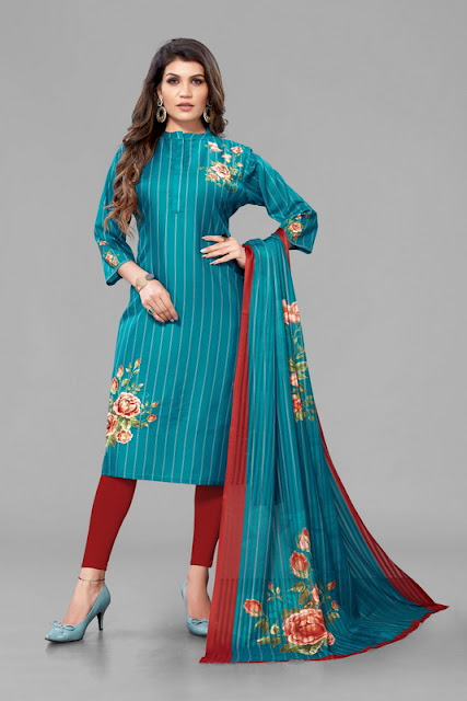 Teal Blue Digital Printed Kurta With Printed Dupatta