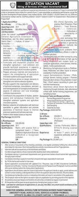Department of Agriculture KPK Jobs 2022 (1000+ vacancies)