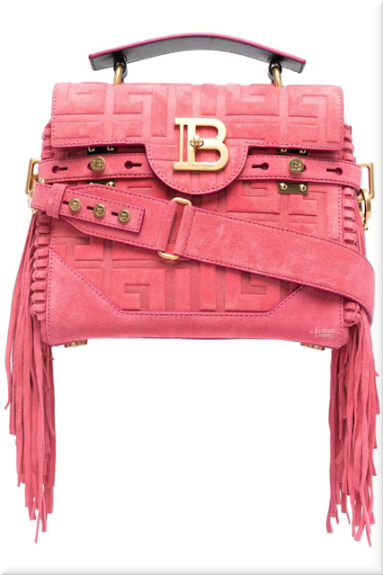 ♦Balmain BBuzz 23 fringed pink monogram pattern suede leather tote bag #balmain #bags #pink #brilliantluxury