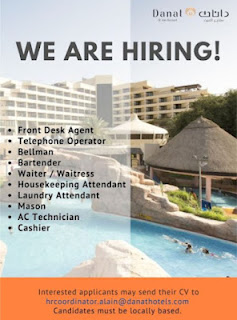 Danat Hotels & Resorts Recruitment Front Desk Agent, Telephone Operator, Bellman, Bartender, Waiter/Waitress, Housekeeping Attendant, Laundry Attendant, Mason, AC Technician and Cashier in Abu Dhabi