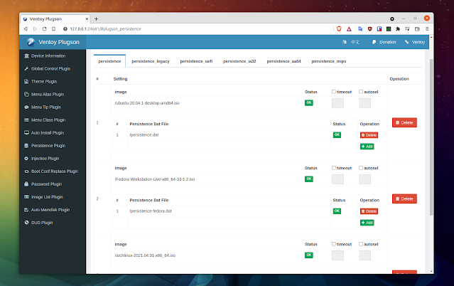 Ventoy persistence plugin settings Plugson webUI