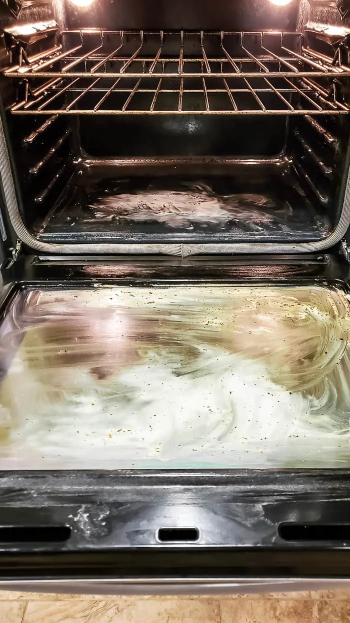 DIY oven cleaner on greasy stains