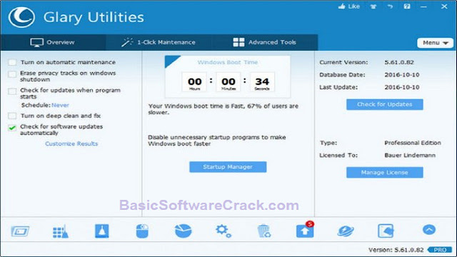 Glary Utilities Pro v5.182.0.211 Crack With Life time Key Download Free | Basicsoftwarecrack