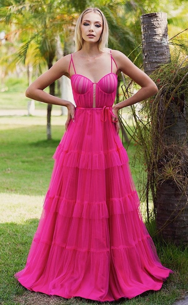 vestido longo pink com corpete