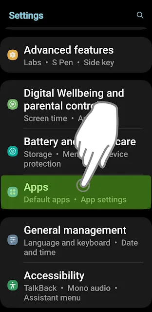 Apps Menu in Settings Picture