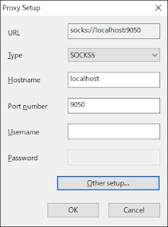 Type｢SOCKS5｣、Hostname｢localhost｣、PortNumber｢9050｣、他は空欄としOKボタンを押します