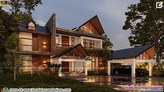 Side view of the Stunning sloping roof style modern house