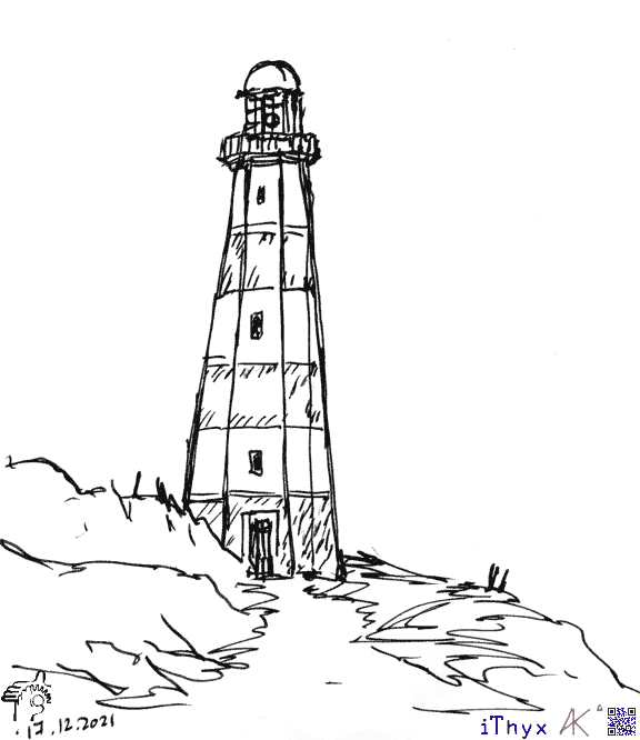Вид с востока на маяк Faro de Punta Zaragoza. Рисунок чернилами сделал художник iThyx