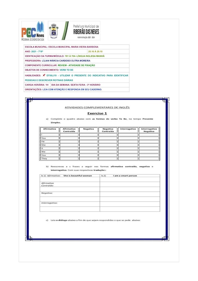 English Activities - October 25th, 2021 - 7th degree