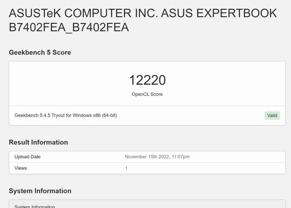 Benchmark Asus ExpertBook B7 Flip B7402FEA