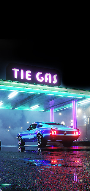 neon car night outrun gas cyberpunk