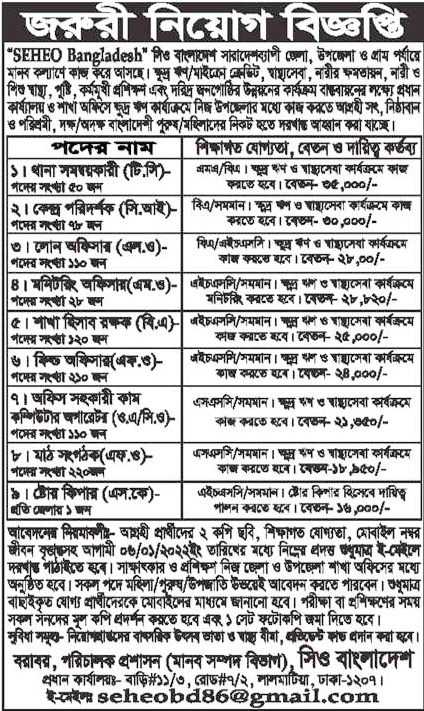 SEHEO Ngo Job Circular 2022 - সিও এনজিও নিয়োগ বিজ্ঞপ্তি ২০২২ - Proredbd24