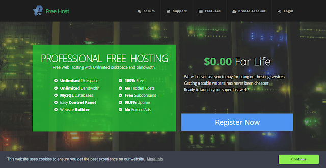 Profreehost Website Home Page Screenshot