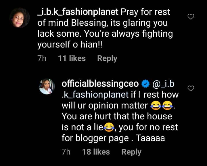 You are hurt that the house is not a lie- Blessing Okoro slams a follower after asking her to Pray for rest of mind