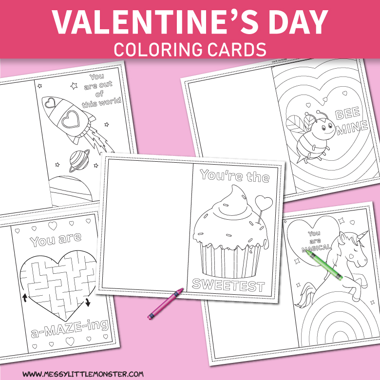 Printable coloring Valentines cards for kids