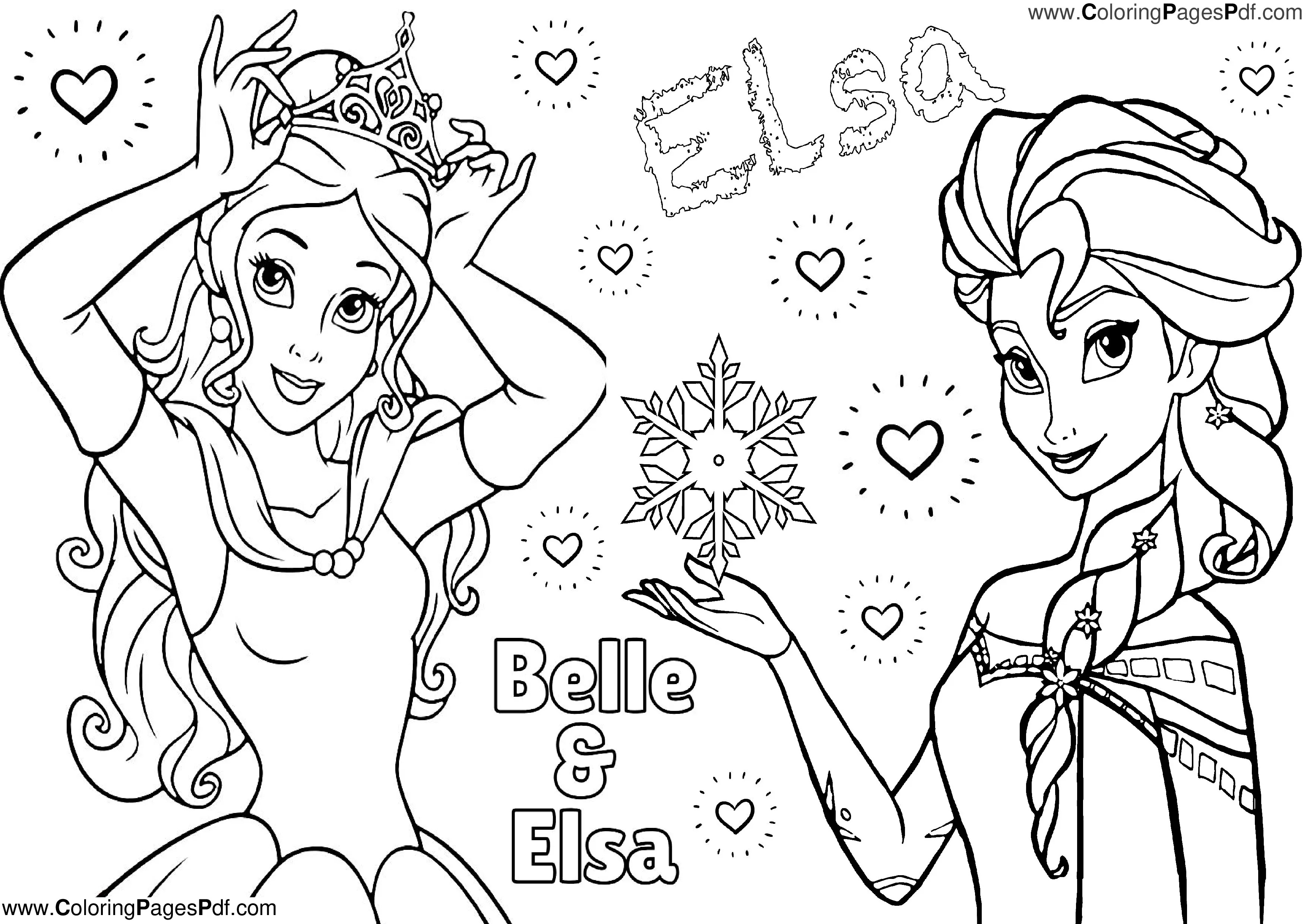 Belle & Elsa Coloring pages