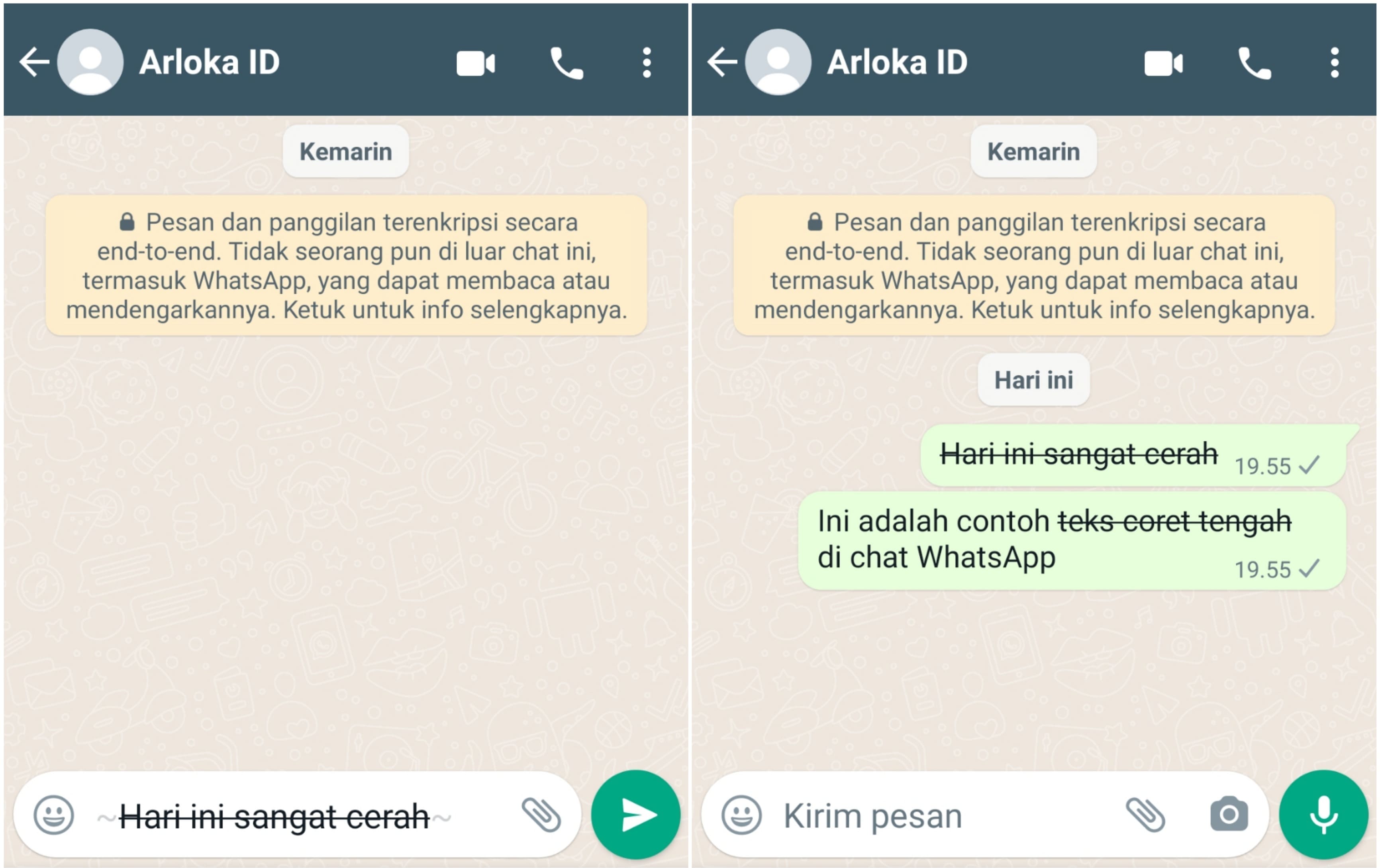 cara membuat teks coret tengah di whatsapp