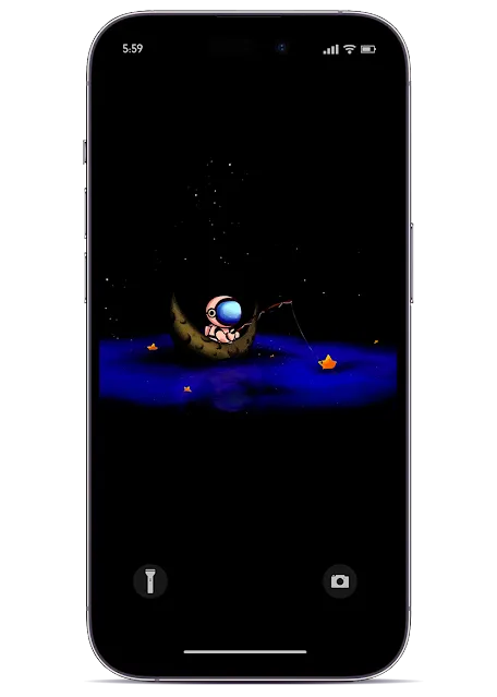 Black OLED HD Wallpaper for iPhone: Little Cute Astronaut Fishing Stars
