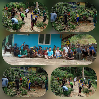 Gotong royong dengan Masyarakat pulau lipan   bersihkan pekarangan SD 006 Selayar