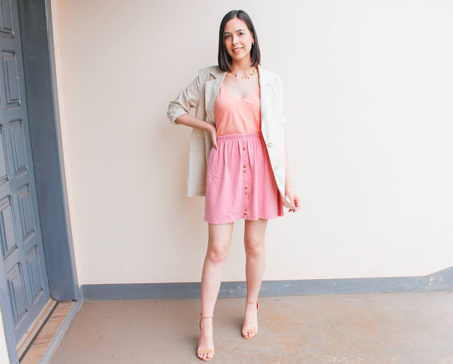 Look elegante com rosa, laranja e bege!