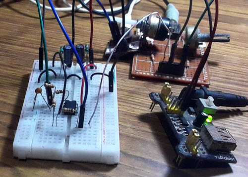 1st order LPF active filter with LM358 on breadboard