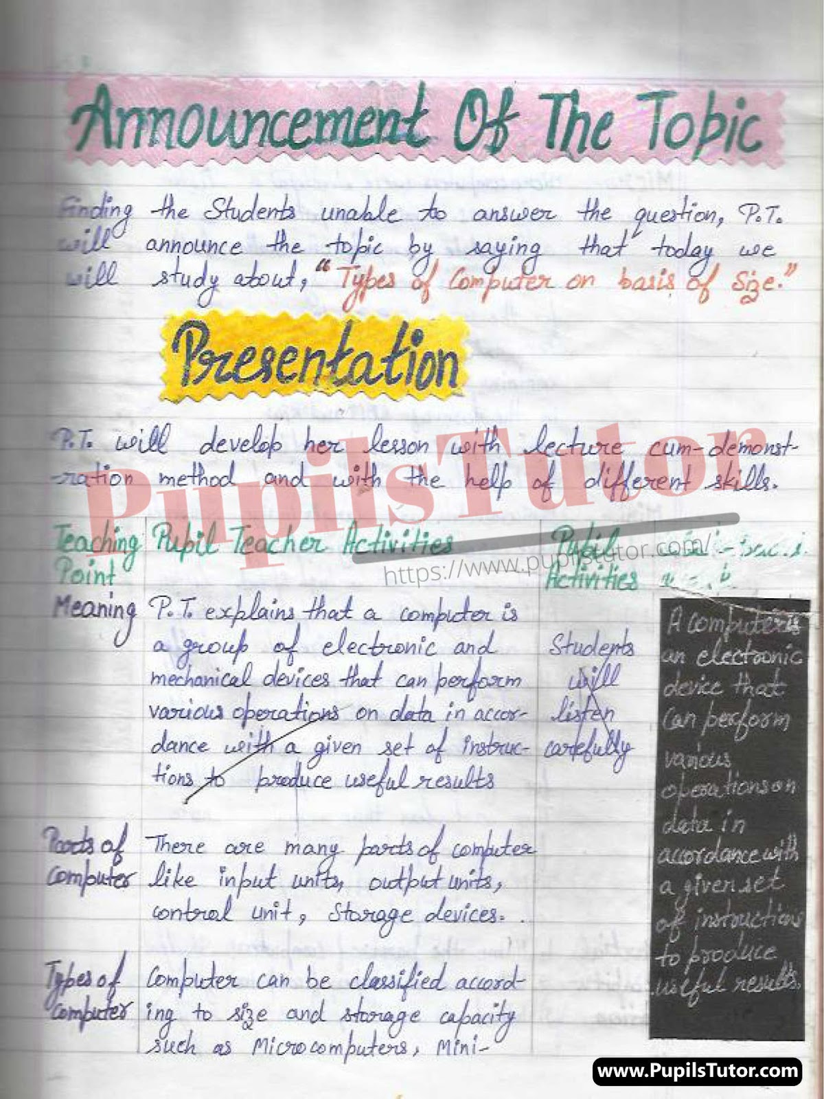 Computer Lesson Plan On Classification Of Computer For Class/Grade 6 For CBSE NCERT School And College Teachers  – (Page And Image Number 3) – www.pupilstutor.com