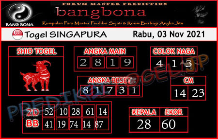 Prediksi Bangbona SGP Rabu 03 November 2021