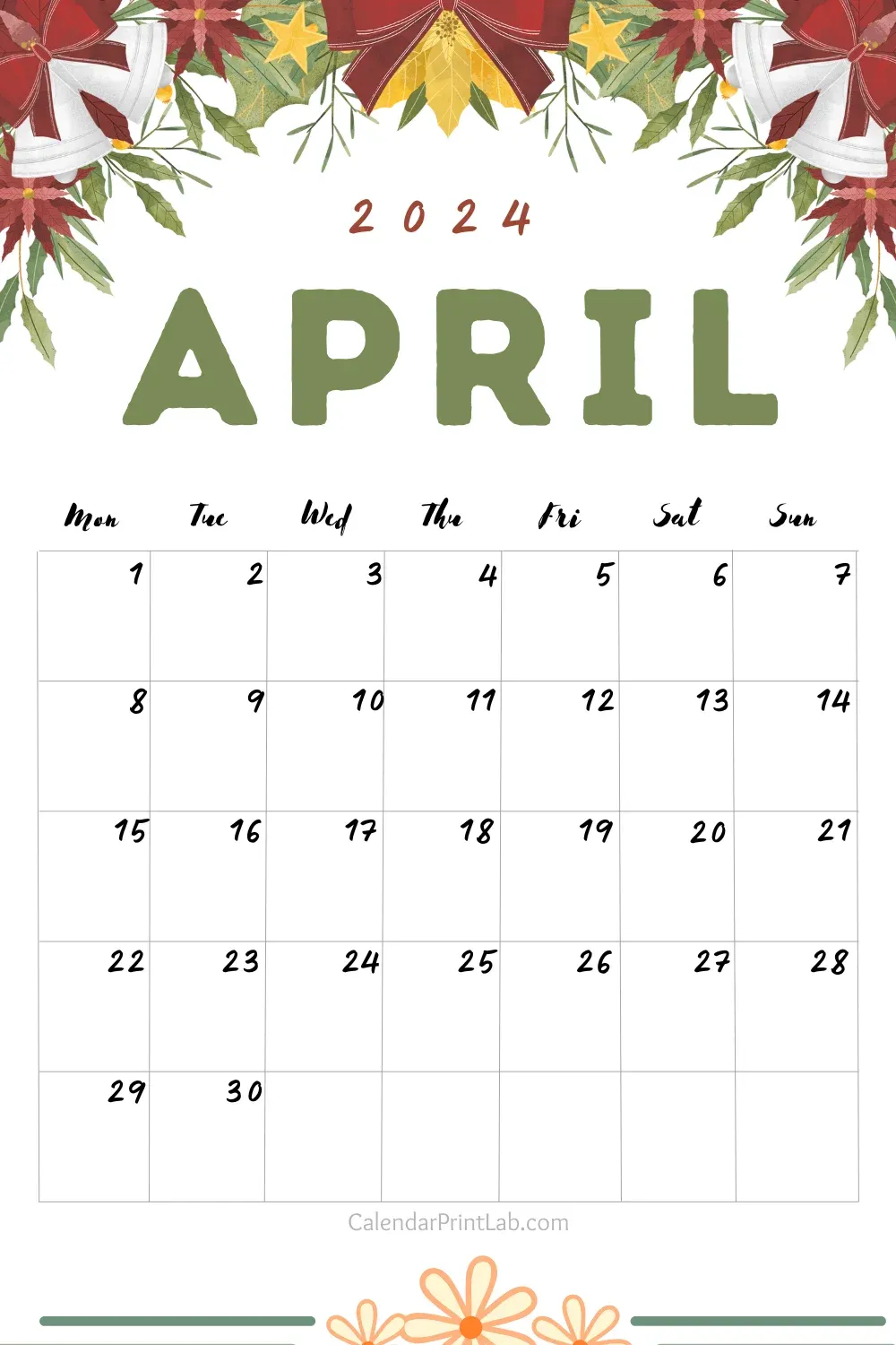 Free April 2024 Flower Calendar