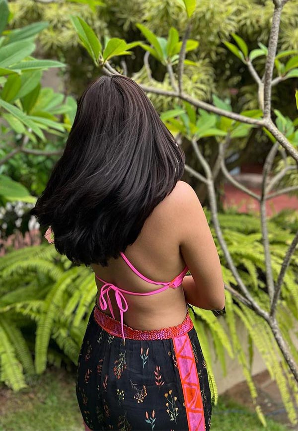 Mrunal Thakur cleavage pink bikini top