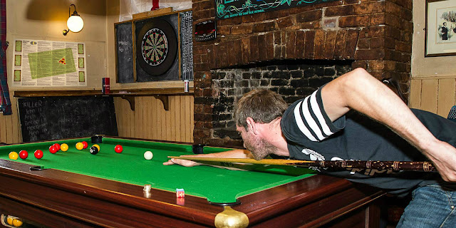 pub pool table and player