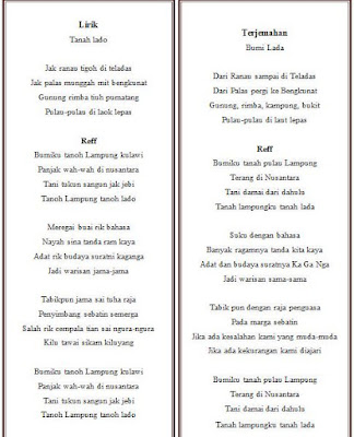 Lirik Lagu Tanah Lado Berasal Dari Daerah Lampung Beserta Artinya Terjamahan Arti dalam Bahasa Indonesia