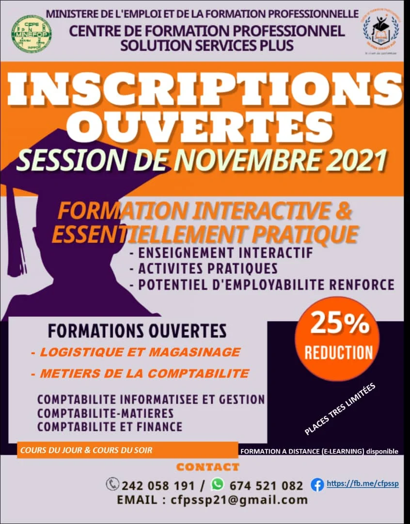 Inscriptions ouvertes pour la session de novembre 2021 au de formation professionnel SOLUTION SERVICES PLUS