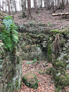 A photo of the remains of one of the stone walls of the buildings for the Stobsmill Gunpowder Works in Gorebridge.  Photo by Kevin Nosferatu for the Skulferatu Project.