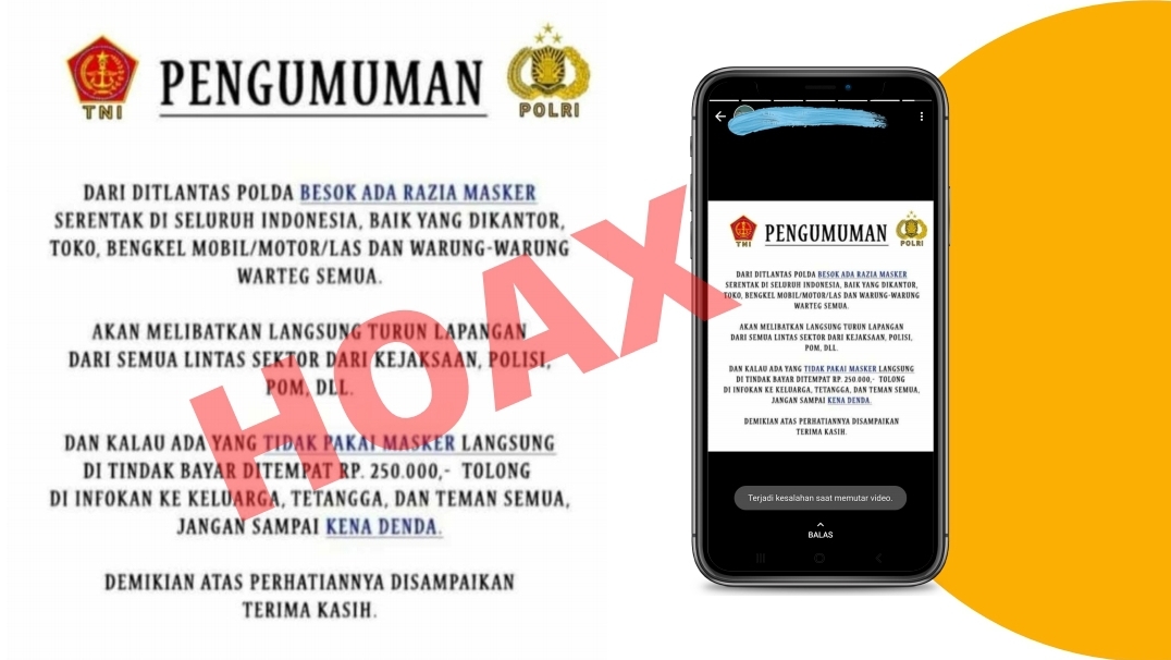 Beredar Pesan Berantai Tidak Pakai Masker Bakal Didenda Rp250 Ribu, Polres Kebumen Tegaskan itu Hoaks