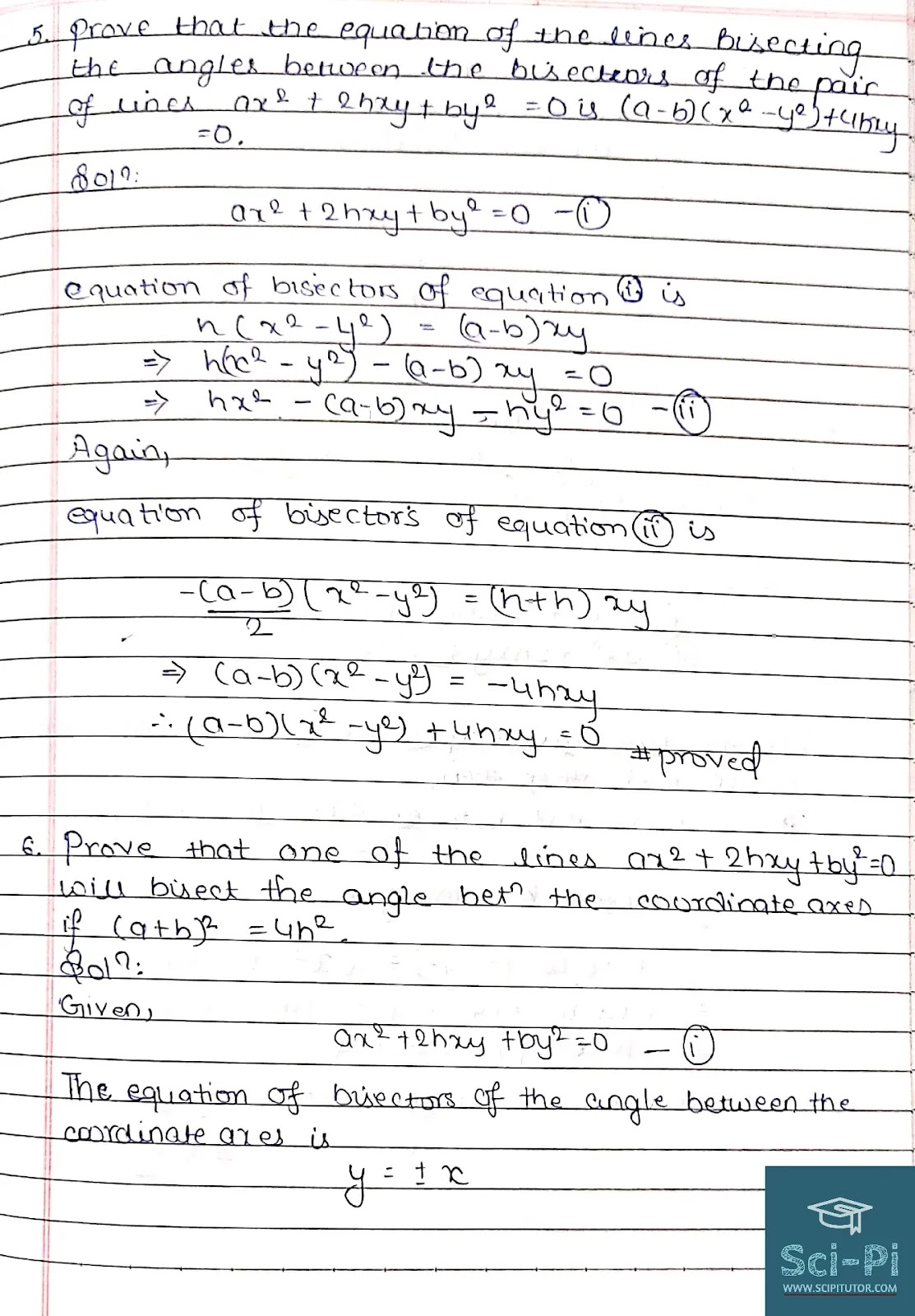 Grade 11 Pair of Straight Lines Additional Exercise Solutions