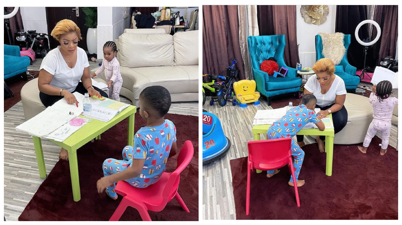 Is Laura Ikeji helping her children with schoolwork or taking pictures for the gram? Read Here