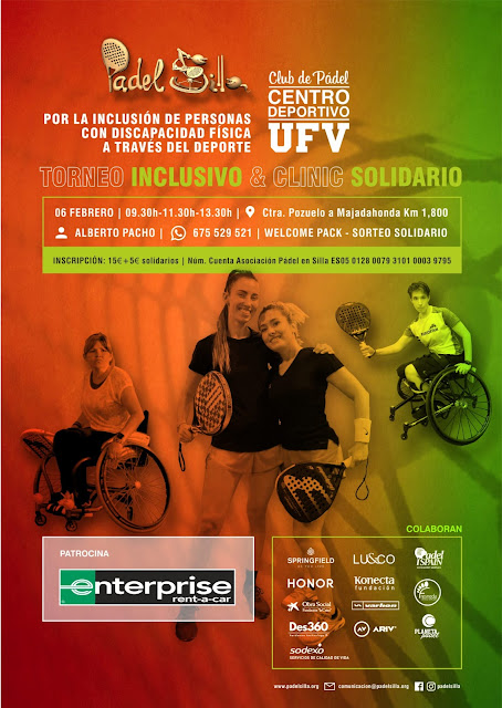 ¿Te apuntas? 6 Febrero 2022 - Torneo Pádel Inclusivo + Clinic Solidario gracias a la Asociación Pádel en Silla y al Centro Deportivo UFV.