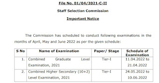 SSC CHSL (10+2) 2021 Exam Date