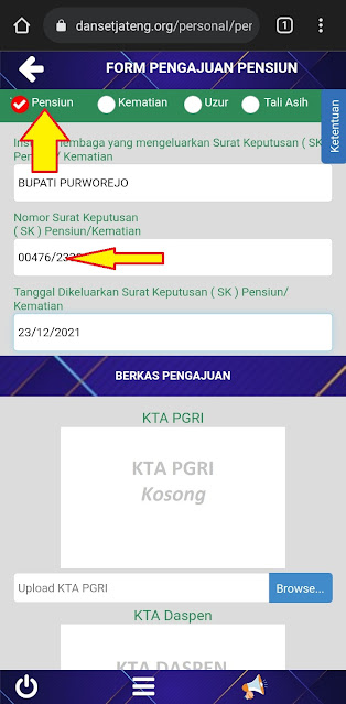 Pengajuan Danset PGRI Online