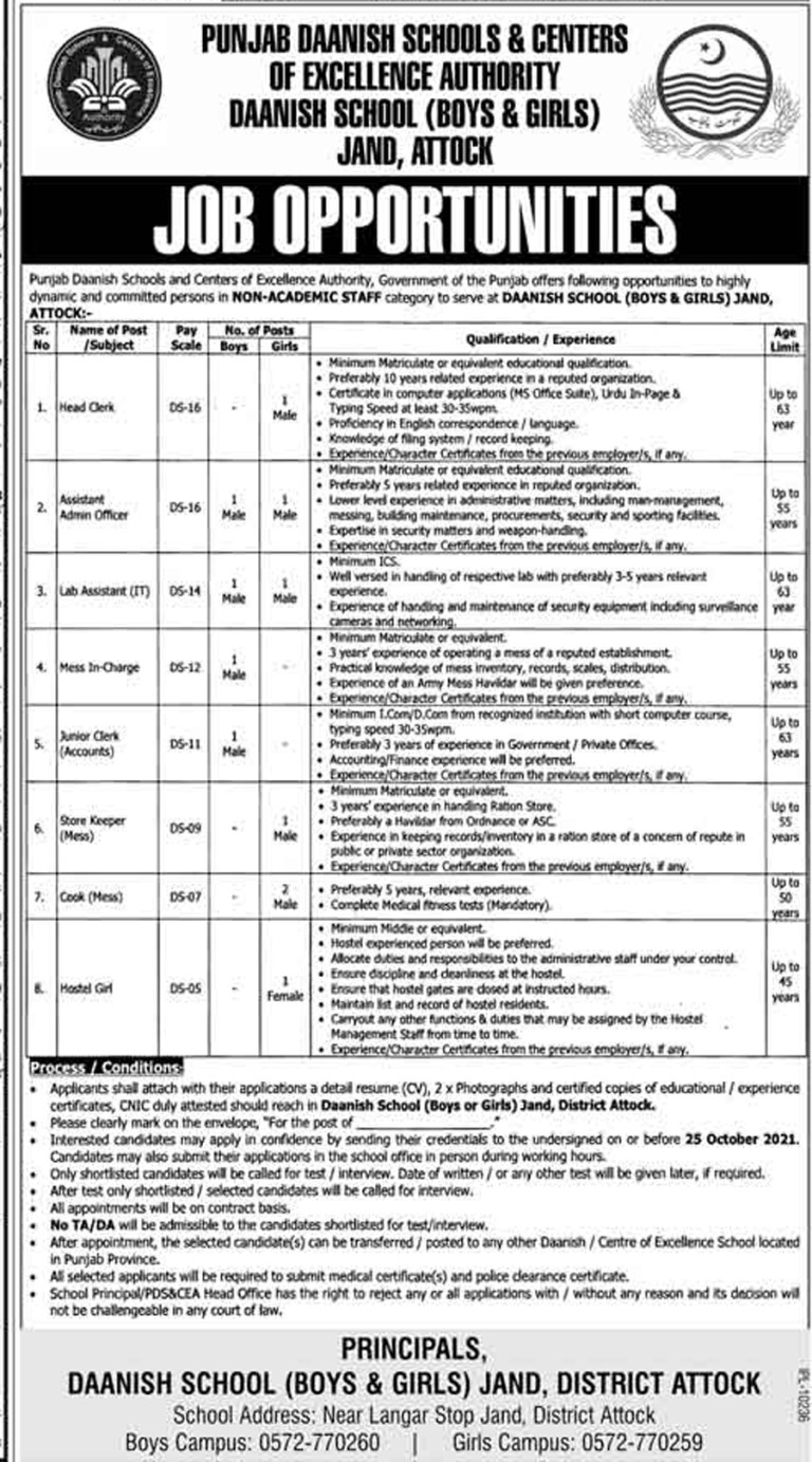 Punjab Daanish Schools and Centres of Excellence Authority Jobs 2021 in Pakistan