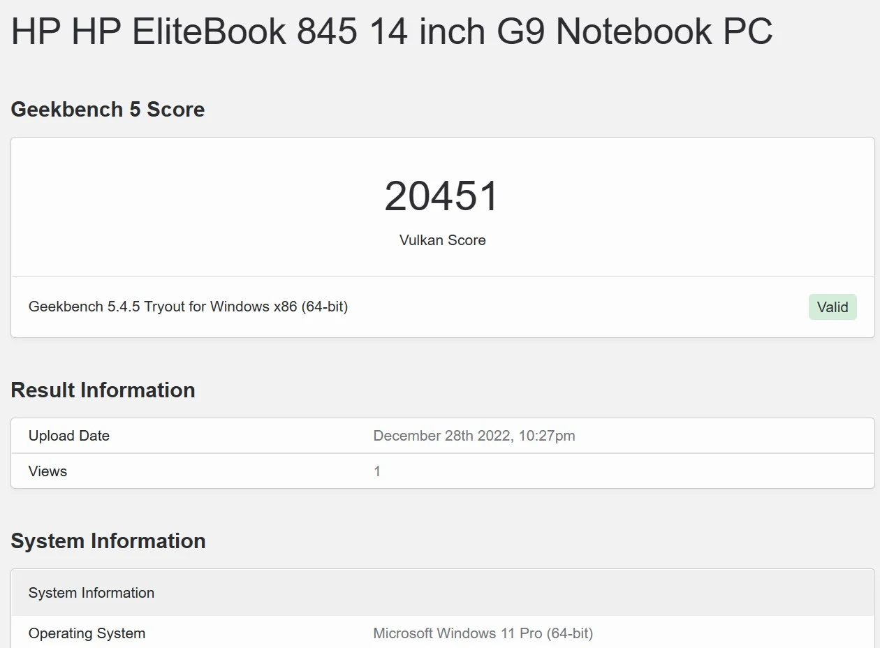 Benchmark HP EliteBook 845 G9