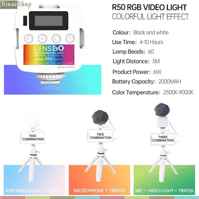 Lensgo R50 RGB - Đèn LED Hỗ Trợ Quay Phim