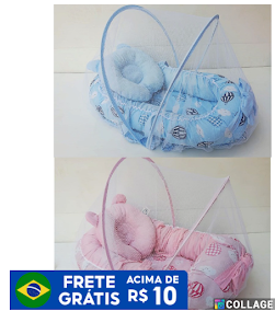 Kit Ninho Redutor De Berço Estampados + Mosquiteiro De Ninho Colorido 100% Algodão