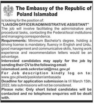 Embassy of Poland Islamabad jobs